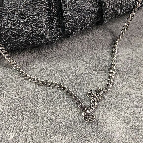 WHBM Women's Lace and Jewel Evening Bag Clutch Silver Chain Strap Black Shoulder - Picture 6 of 9